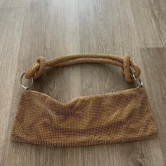 billini kaia bronze rhinestone embellished knotted shoulder bag purse clutch NEW - Picture 3 of 4